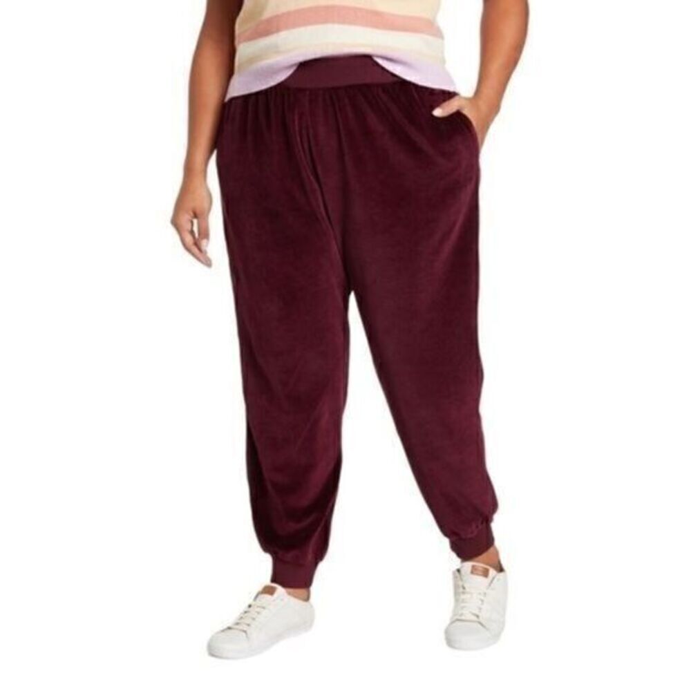 Nordstrom Abound Velour Joggers Burgundy Stem 3X NWT